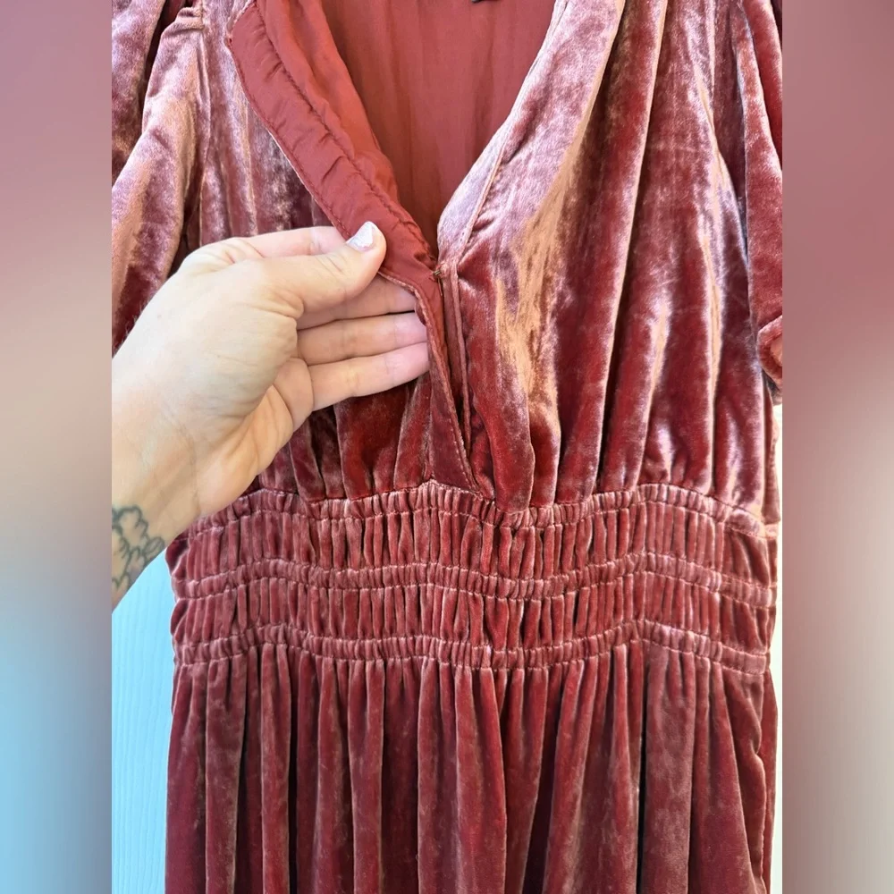 Anthropologie Velvet Maxi Dress in Deep Rust/Raspberry color small petite - Picture 6 of 10
